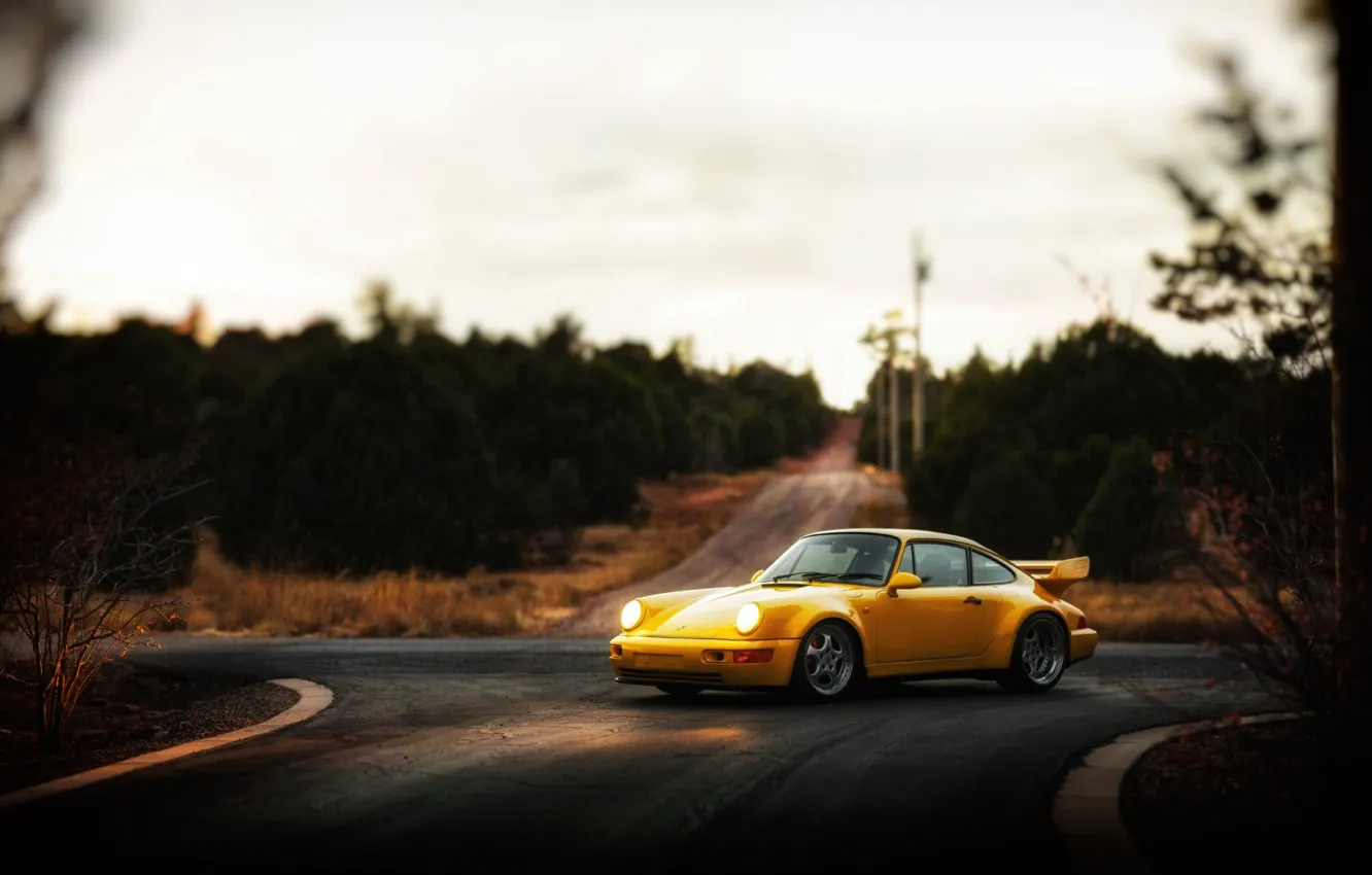 Photo wallpaper Auto, Yellow, 911, Porsche, Machine, Light, Lights, Porsche 911