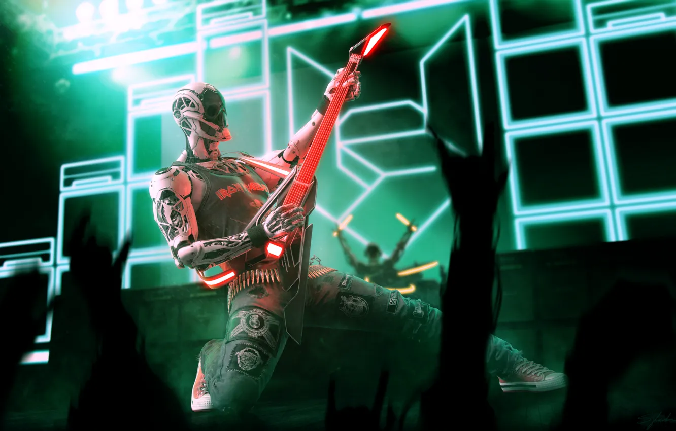 Photo wallpaper music, guitar, robot, concert, Marco Plouffe, Rockerbot