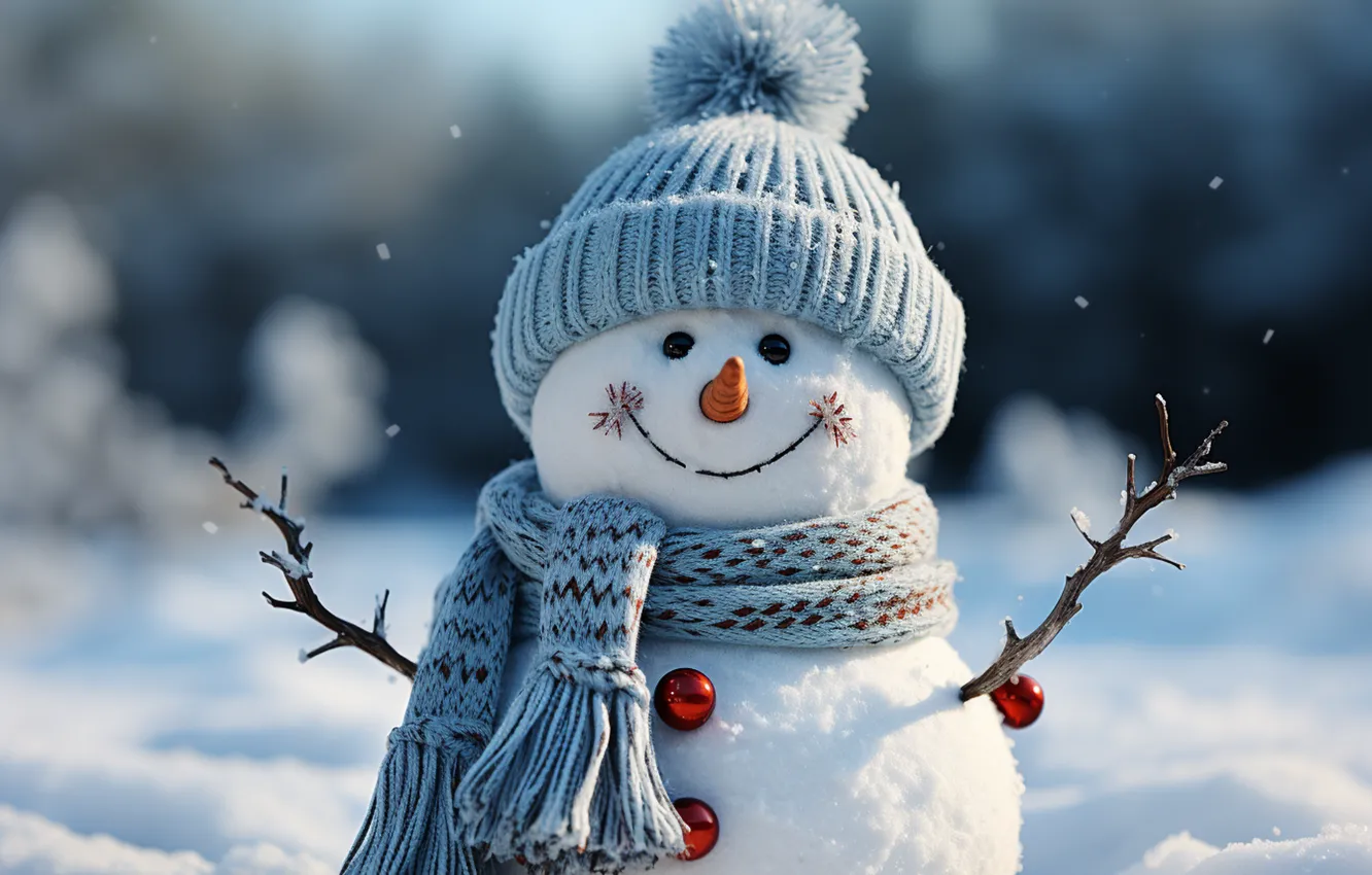 Photo wallpaper winter, snow, new year, Christmas, snowman, Christmas, night, winter