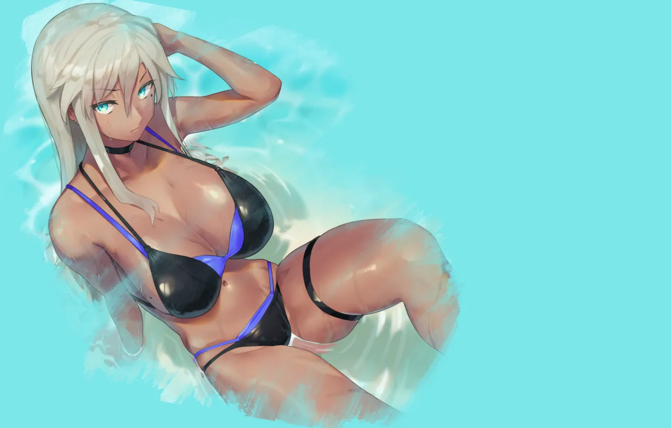 Photo wallpaper girl, hot, sexy, wet, boobs, anime, water, babe