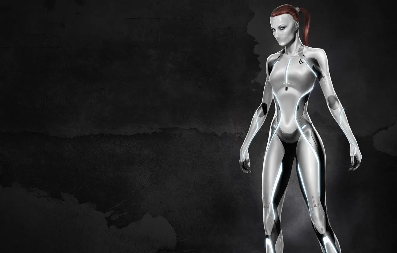 Photo wallpaper look, girl, line, wall, the throne, tron, red hair, white suit