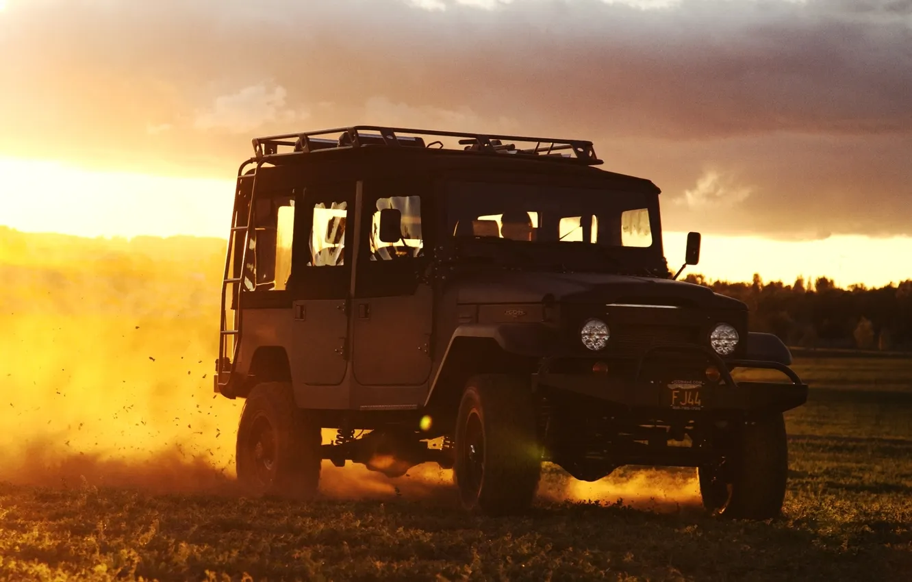 Photo wallpaper the sky, sunset, tuning, dust, jeep, SUV, Toyota, twilight