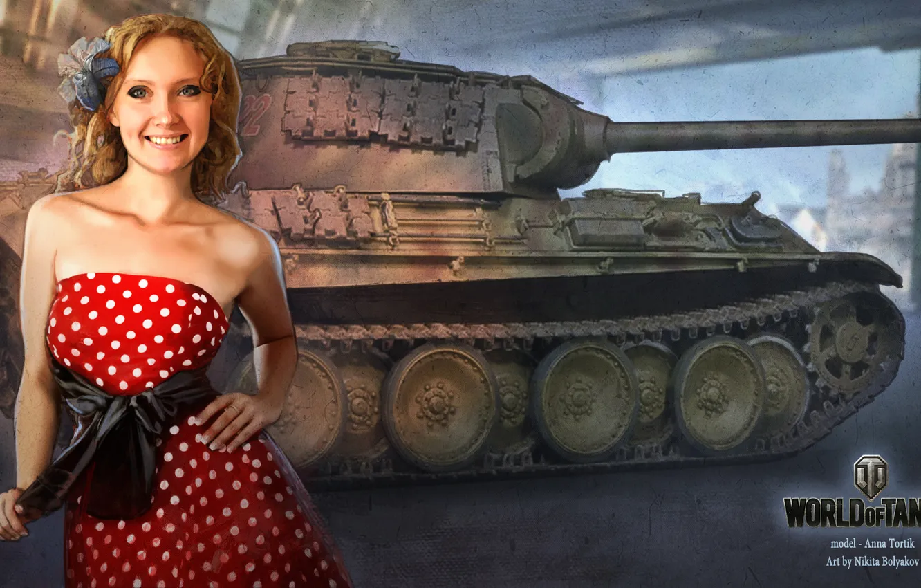 Photo wallpaper girl, tank, girl, Anna, tanks, WoT, World of tanks, tank
