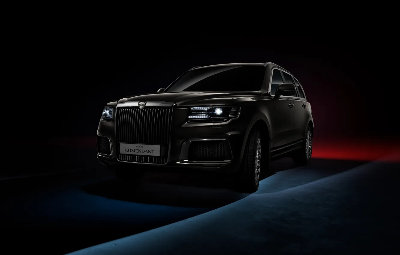 Photo wallpaper car, dark, digital art, SUV, simple background, headlights, Russian cars, Aurus