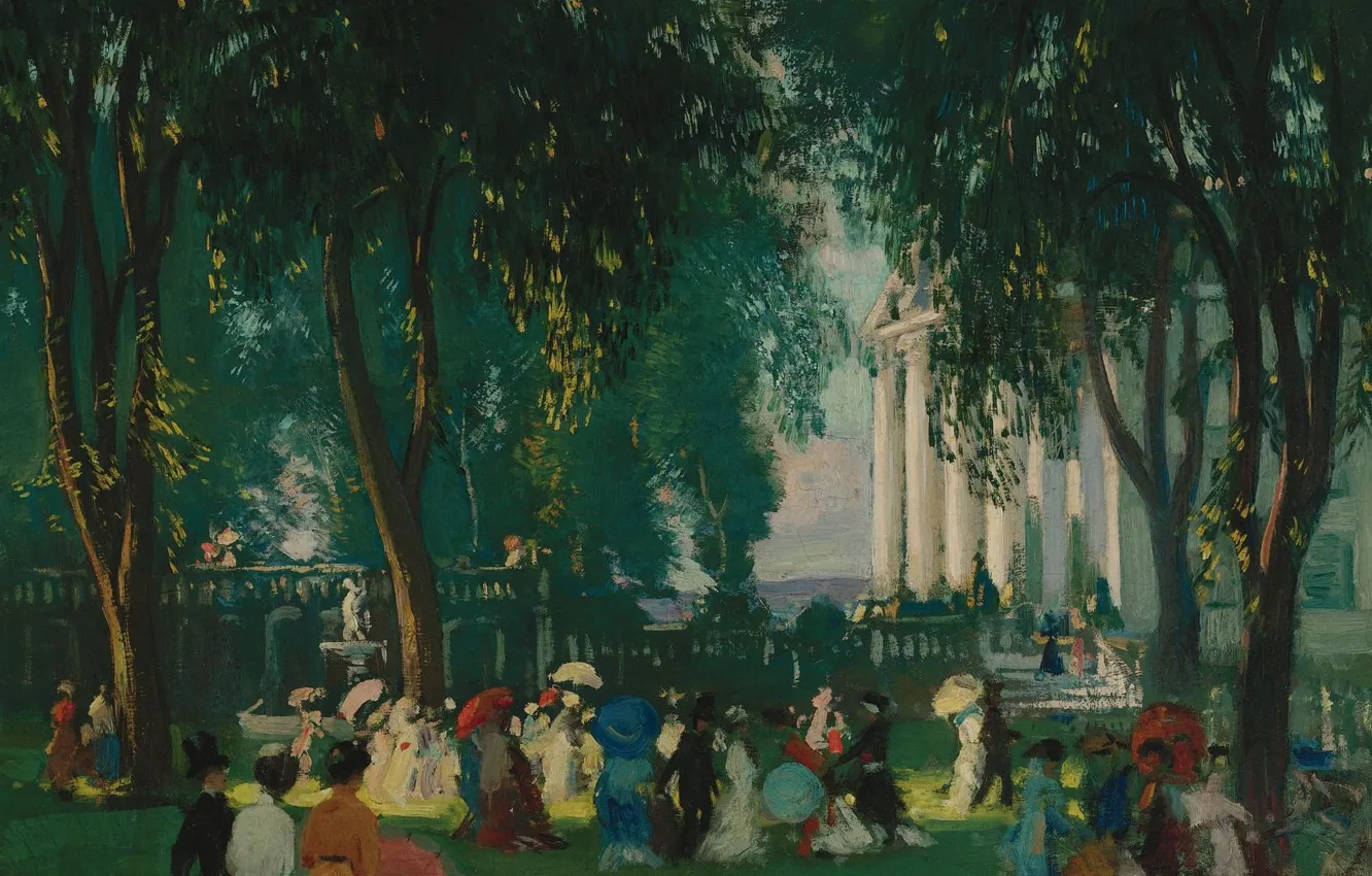 Photo wallpaper landscape, people, picture, Gifford Beal, Gifford Beal, Meeting in the Park