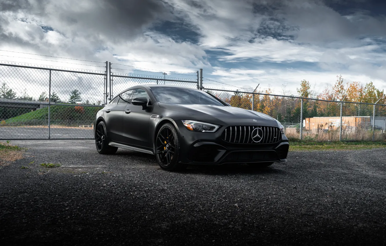 Photo wallpaper Mercedes, Clouds, Sky, Black, AMG GT, 63S, 4 Door