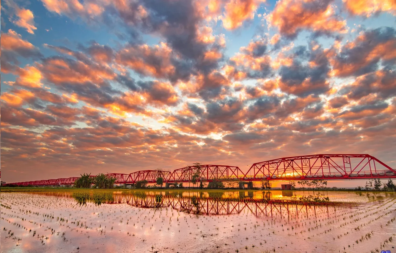Photo wallpaper sunset, bridge, China