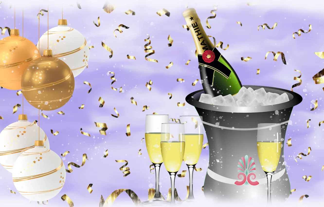 Photo wallpaper New year, Champagne, New Year ' s Eve, Glasses