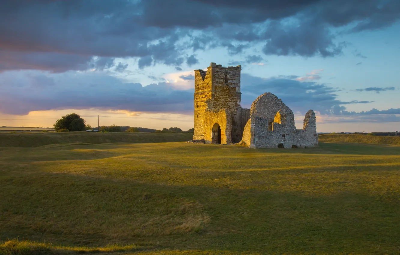 Photo wallpaper field, castle, ruins