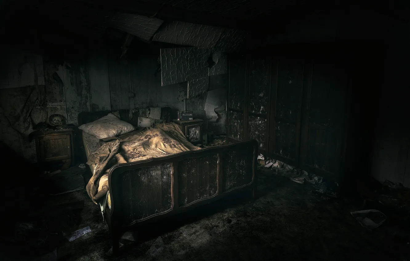 Photo wallpaper room, bed, devastation