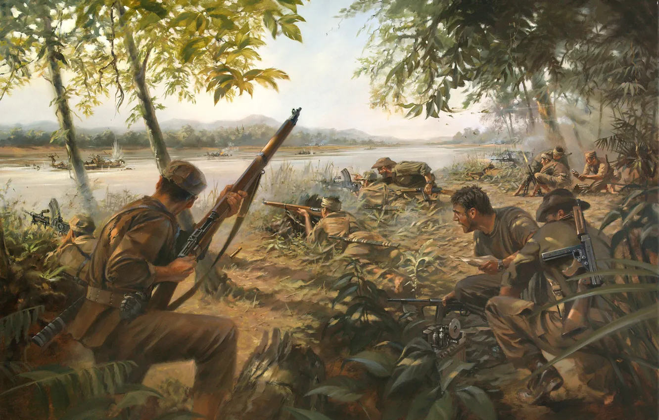 Photo wallpaper weapons, war, art, soldiers, The Story Behind the Painting