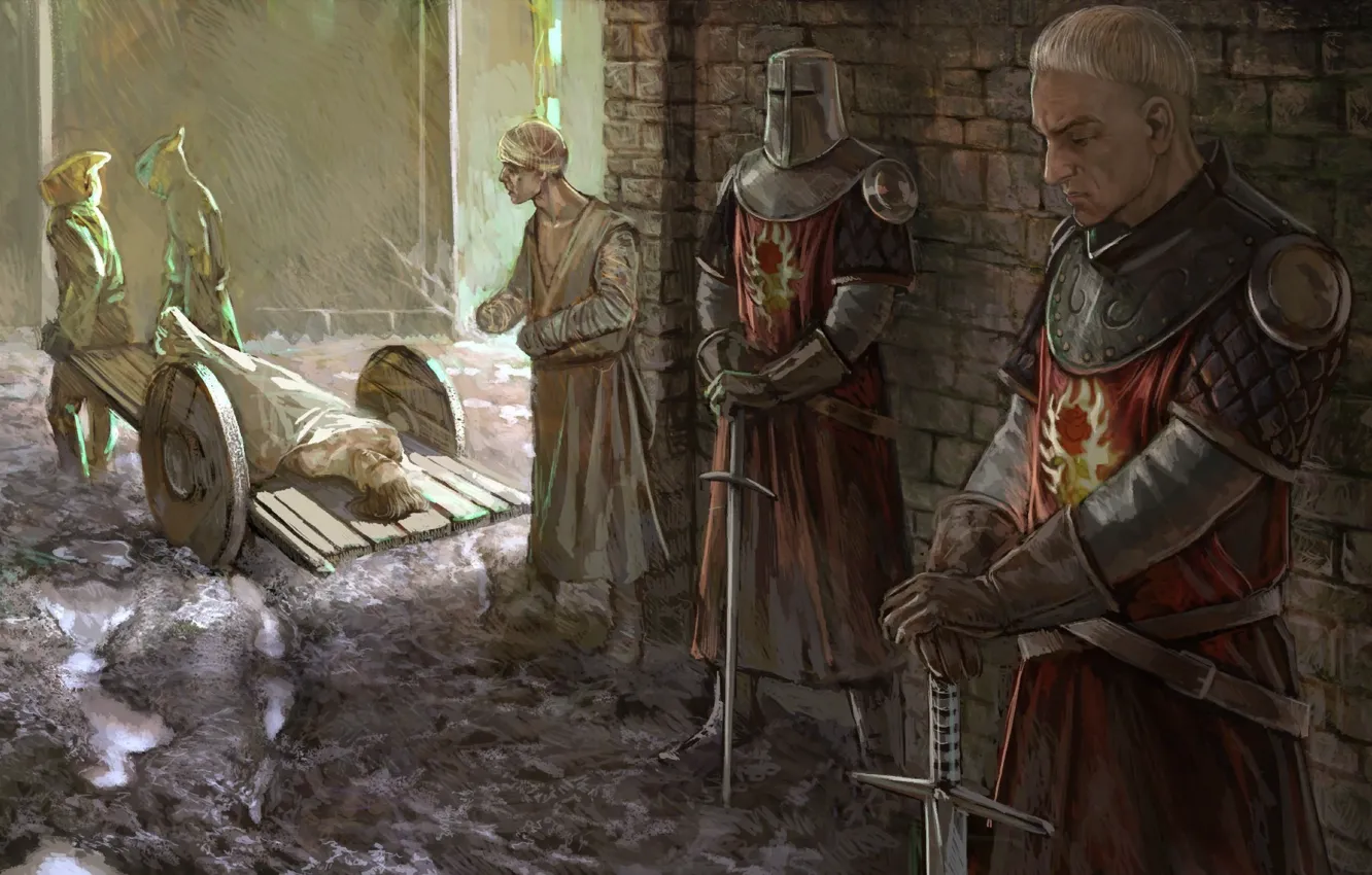 Photo wallpaper street, art, knight, The Witcher, The Witcher, the order of the flaming rose, Andrzej Sapkowski