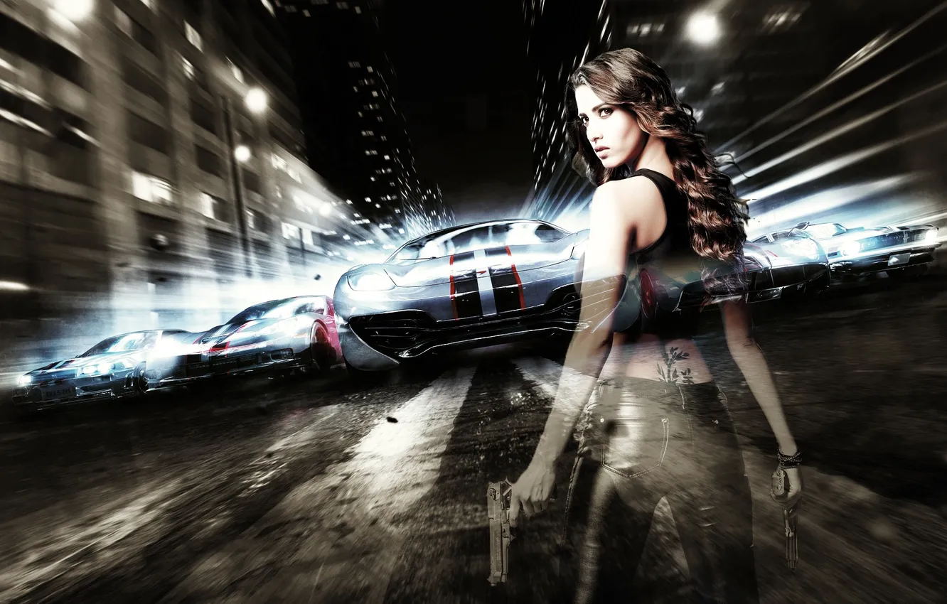 Photo wallpaper abstract, desktop, hot, need for speed, black, cars, girls, games