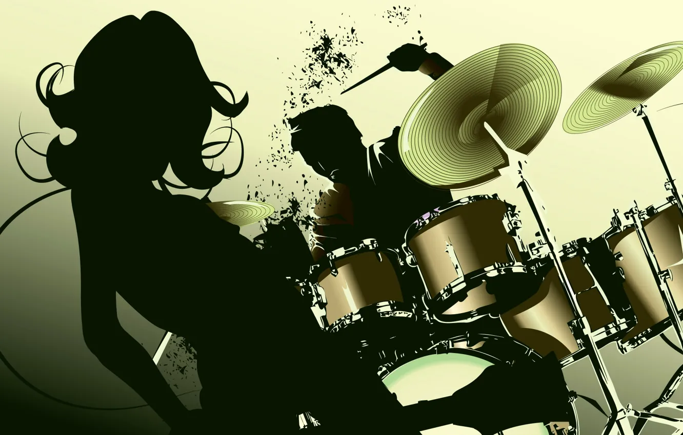 Photo wallpaper girl, vector, silhouette, drums, dancing, disco