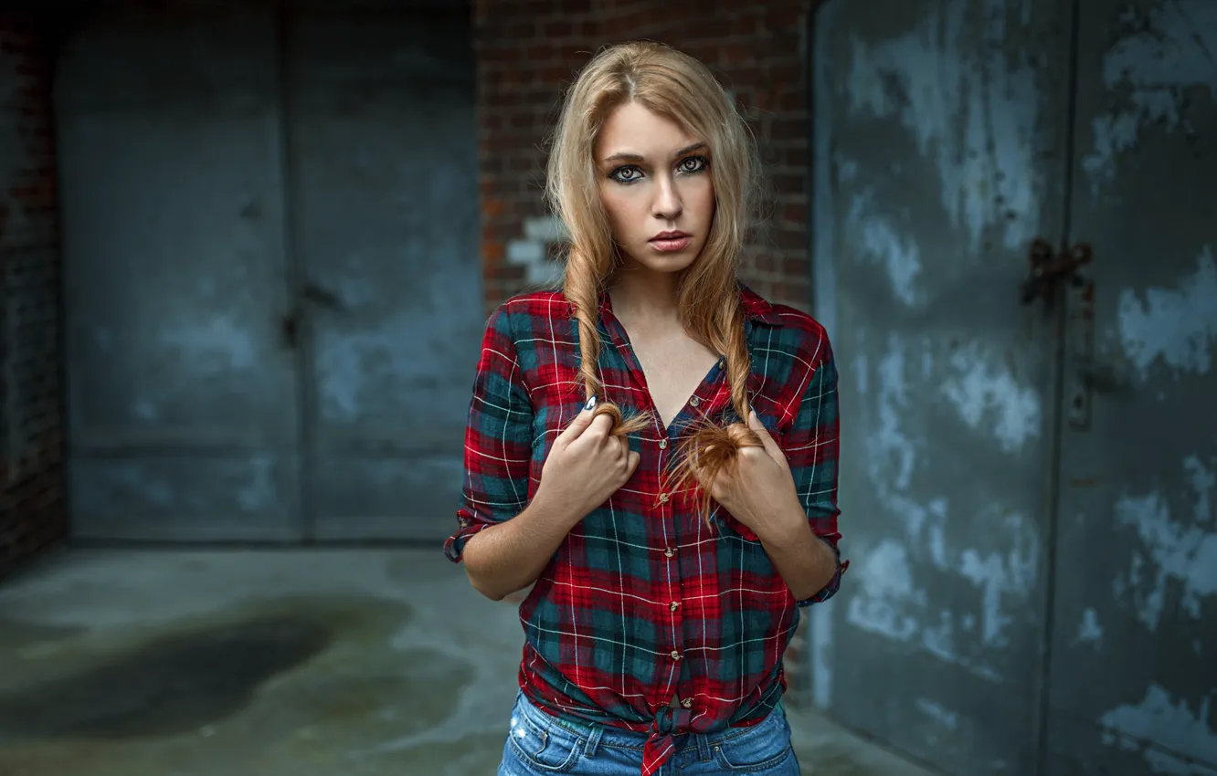 Photo wallpaper look, girl, hair, shirt