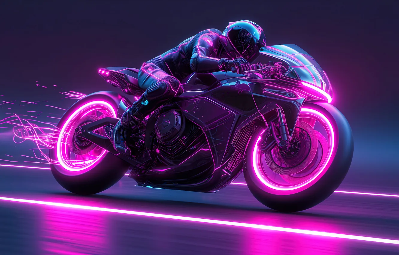 Photo wallpaper bike, digital, art, Neon, sports
