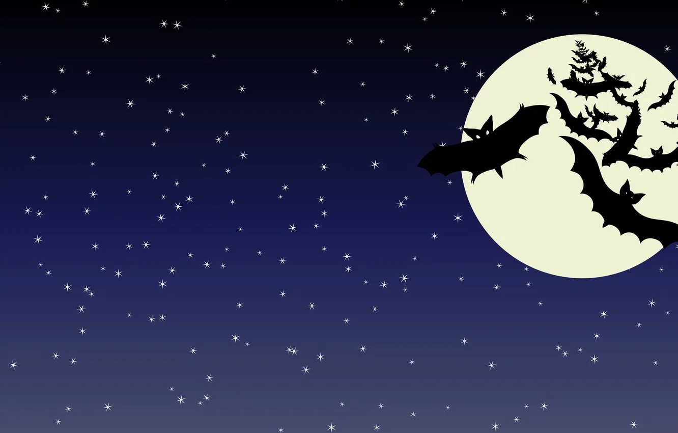 Photo wallpaper night, the moon, stars, Halloween, Halloween, bats