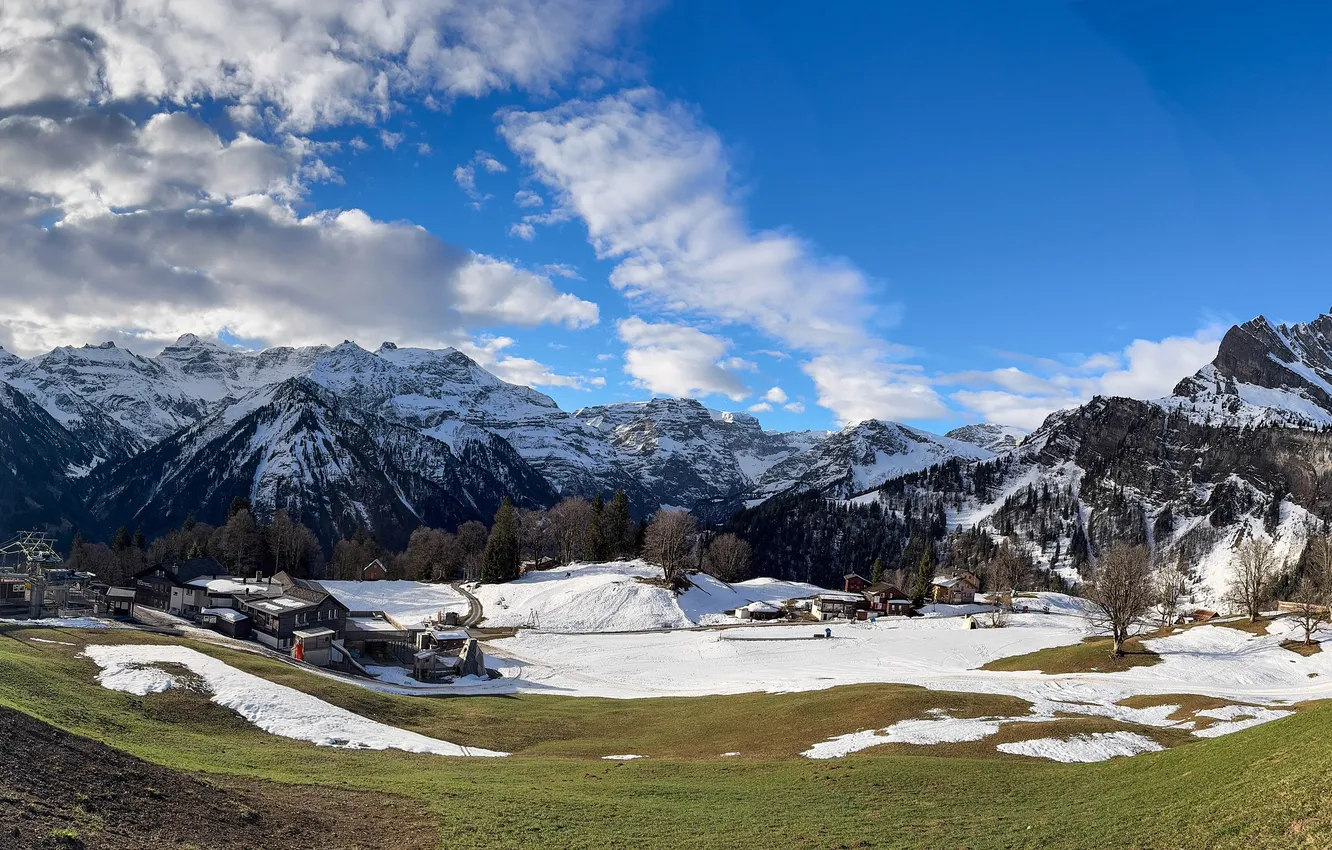 Photo wallpaper mountains, Switzerland, panorama, Linthal