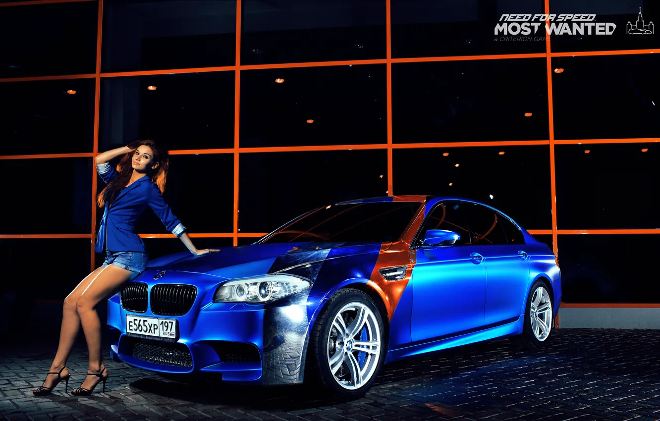 Photo wallpaper girl, bmw, BMW, legs, blue, nfs, most wanted, smotra