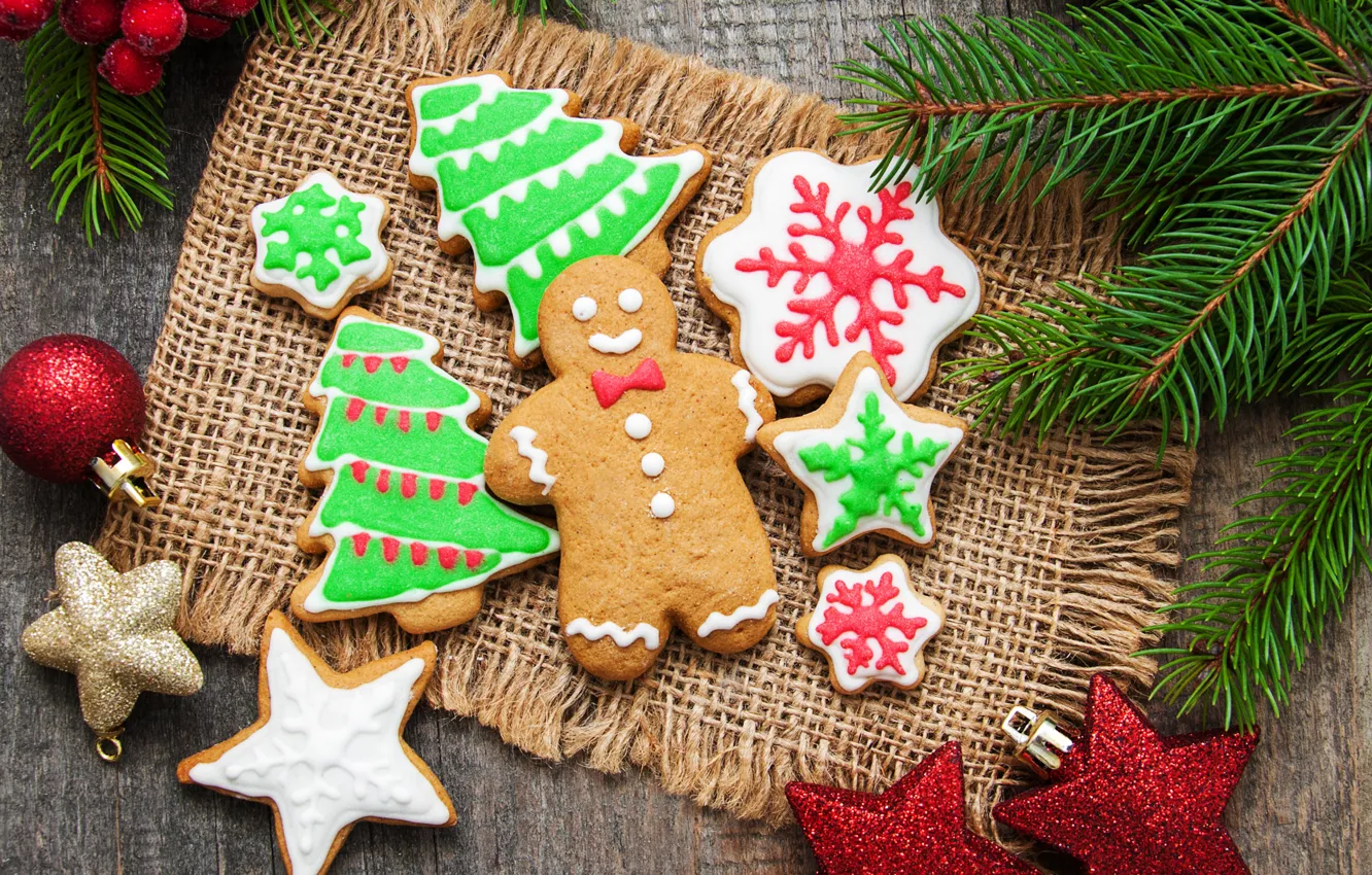 Photo wallpaper decoration, new year, Christmas, Christmas, wood, cookies, decoration, gingerbread