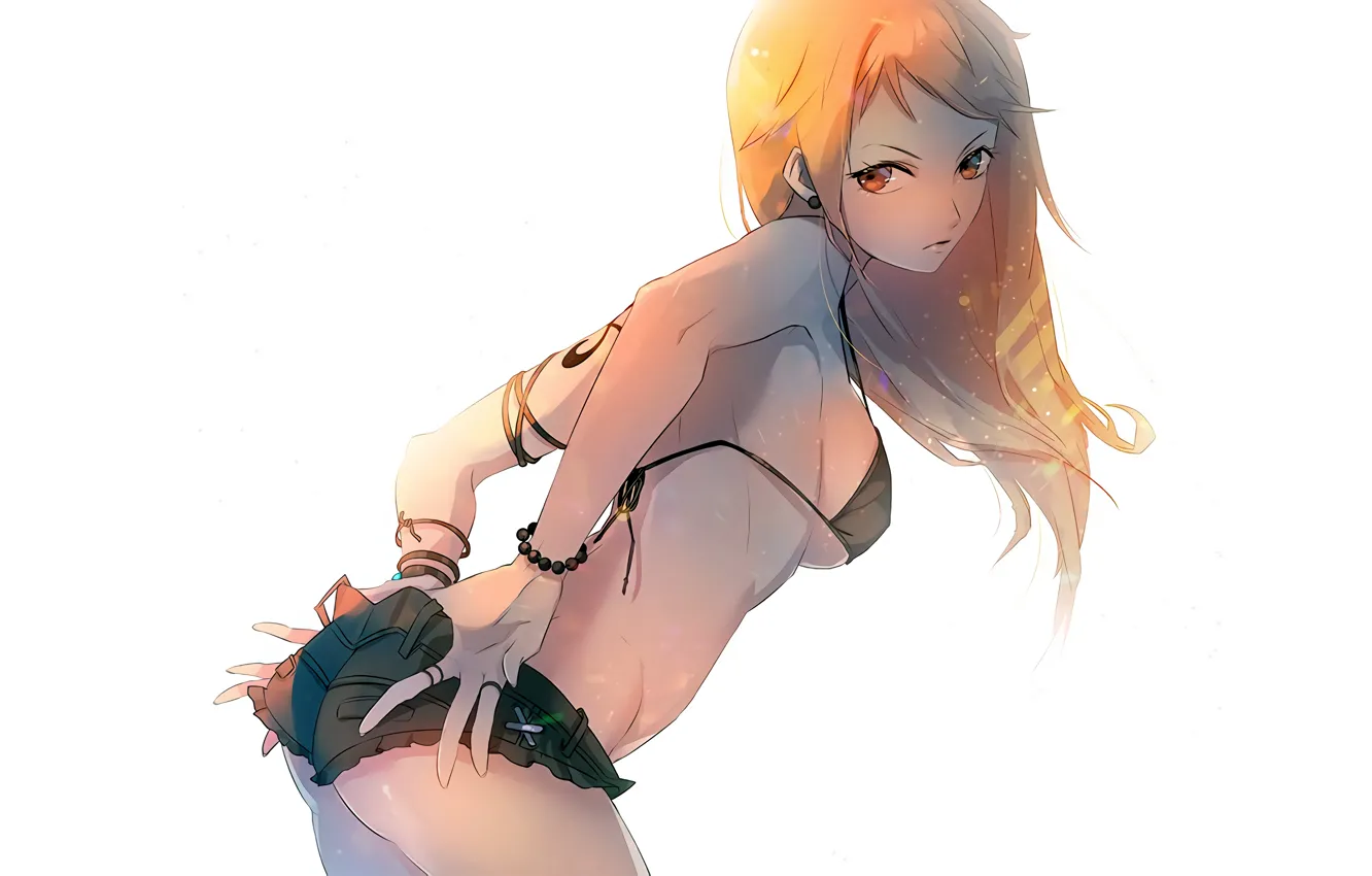 Photo wallpaper girl, sexy, ass, cleavage, One Piece, shorts, long hair, brown eyes