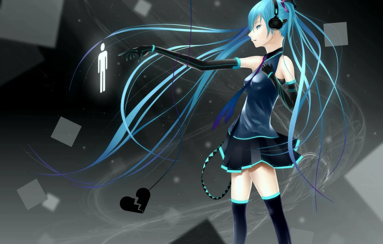 Photo wallpaper girl, future, technology, headphones, vocaloid, hatsune miku, gesture, Vocaloid
