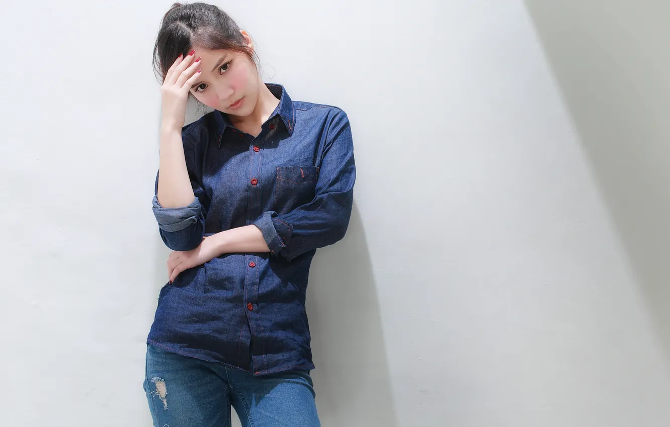 Photo wallpaper background, jeans, Oriental girl