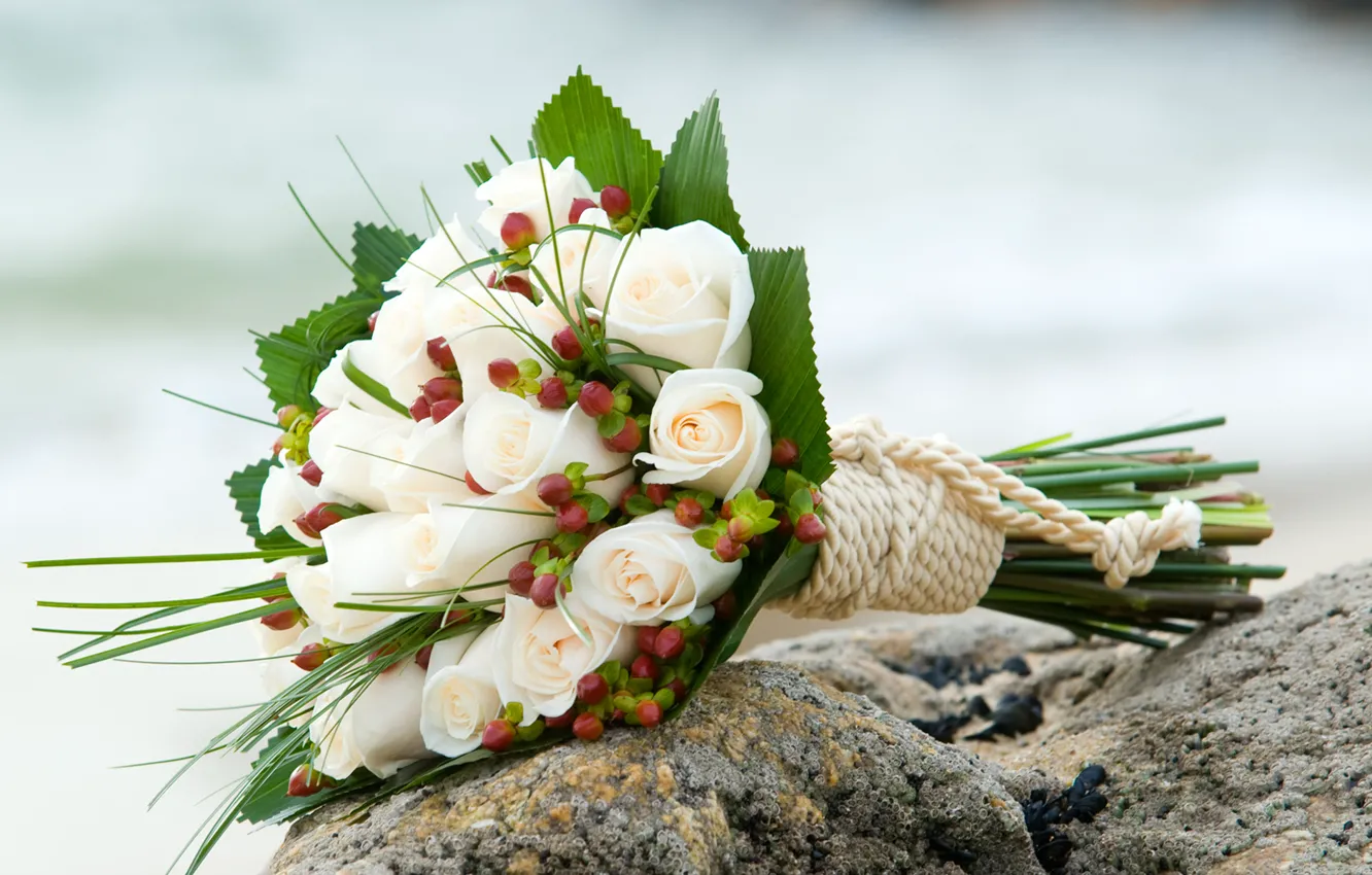 Photo wallpaper roses, bouquet, white