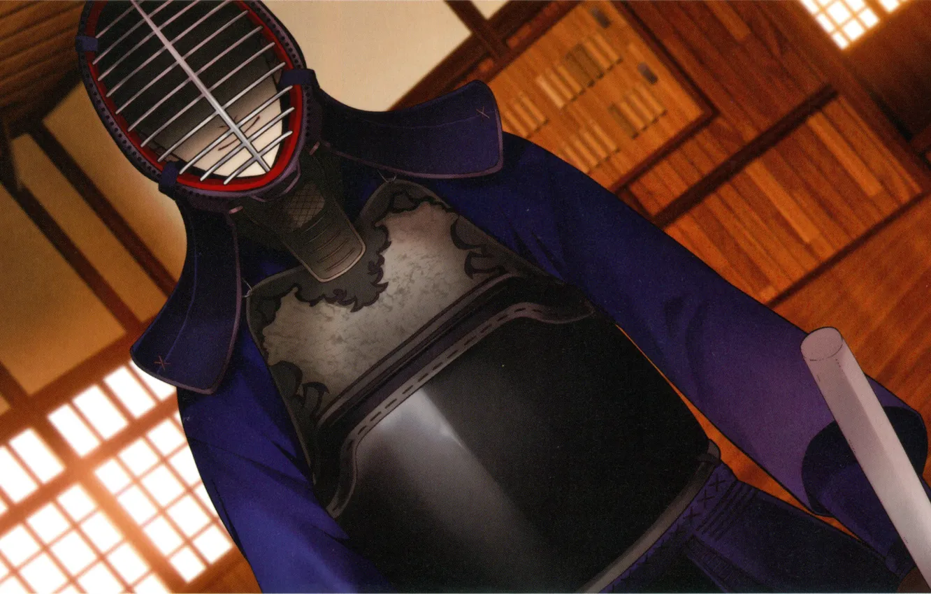 Photo wallpaper armor, helmet, grin, visual novel, kendo, bamboo sword, dojo, Surah Of The Digit