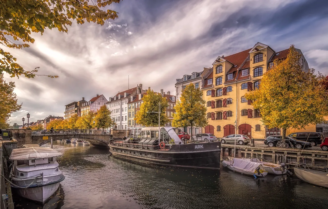 Photo wallpaper autumn, the city, Denmark, channel, capital, Copenhagen