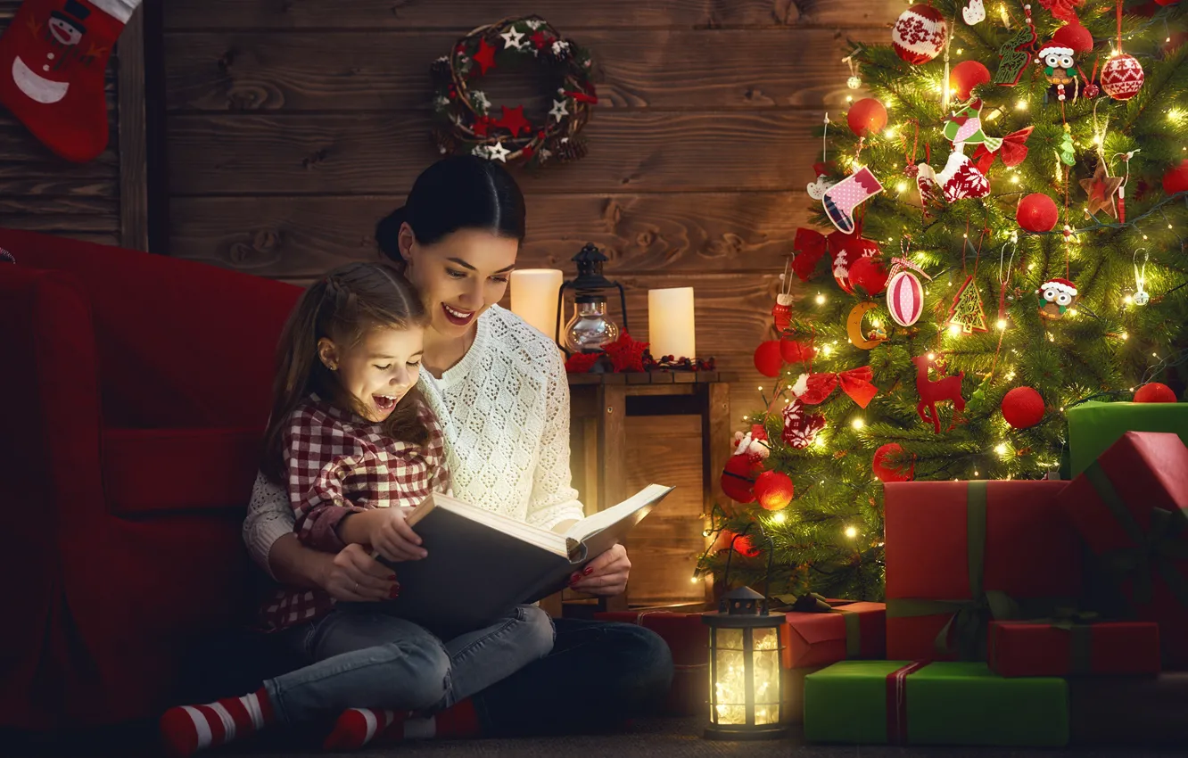 Photo wallpaper decoration, joy, mood, holiday, gift, tree, new year, the evening