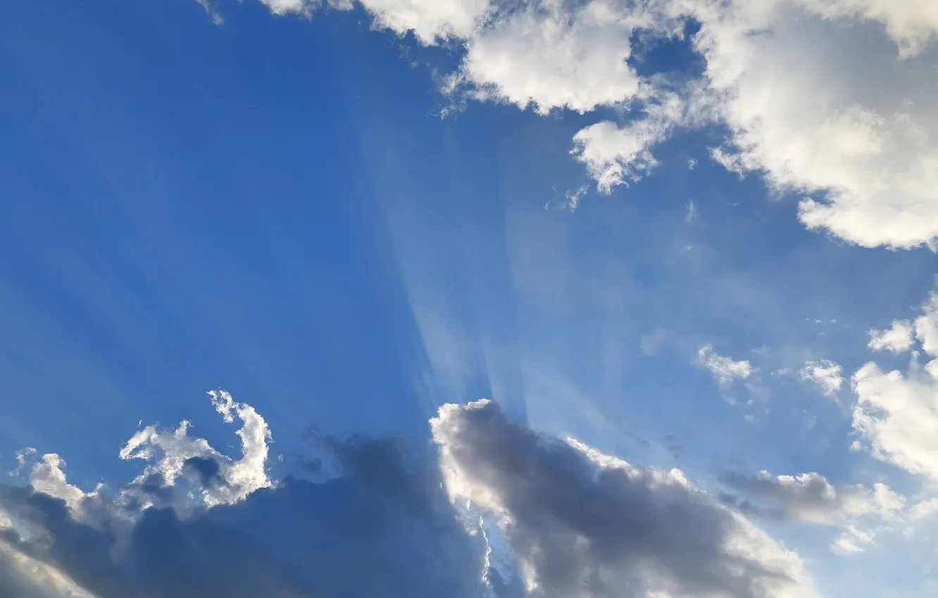 Photo wallpaper the sky, clouds, rays, the rays of the sun