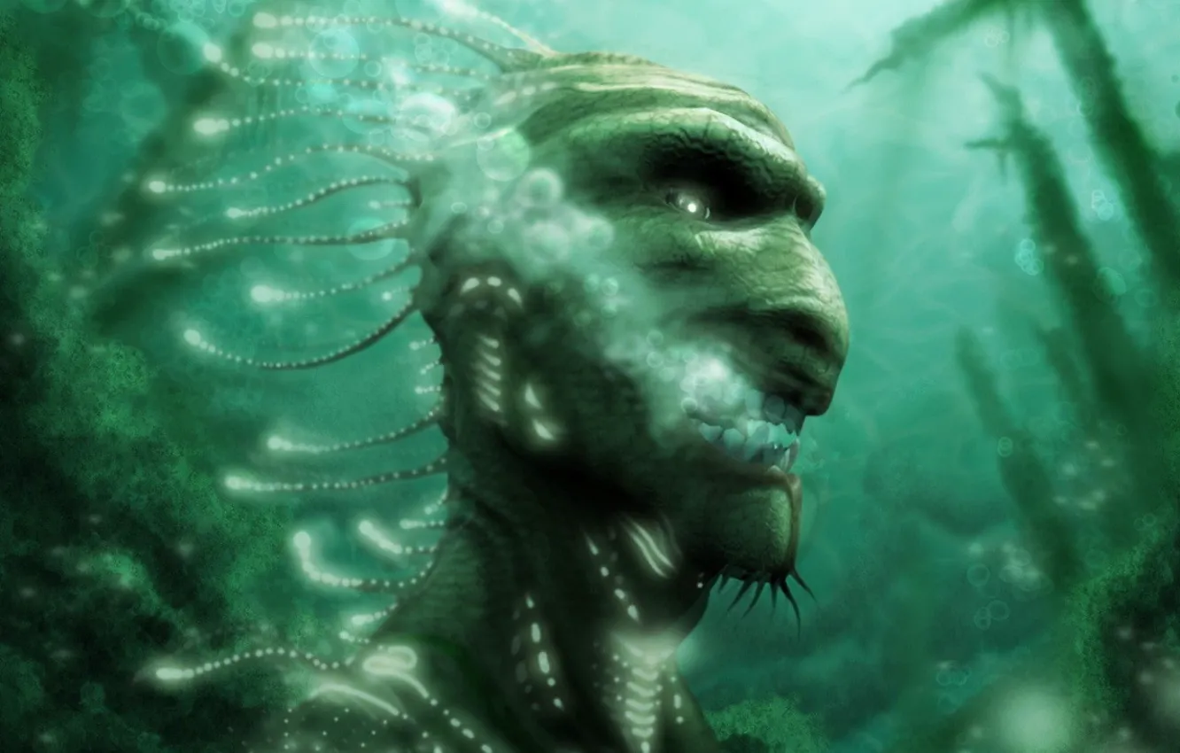 Photo wallpaper bubbles, figure, water