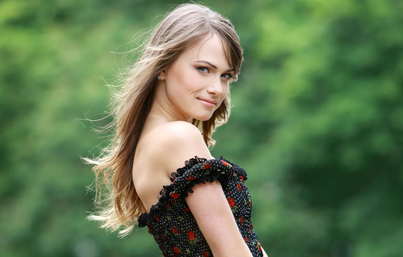 Photo wallpaper look, girl, smile, sweetheart, dress, brown hair, beautiful, julia i