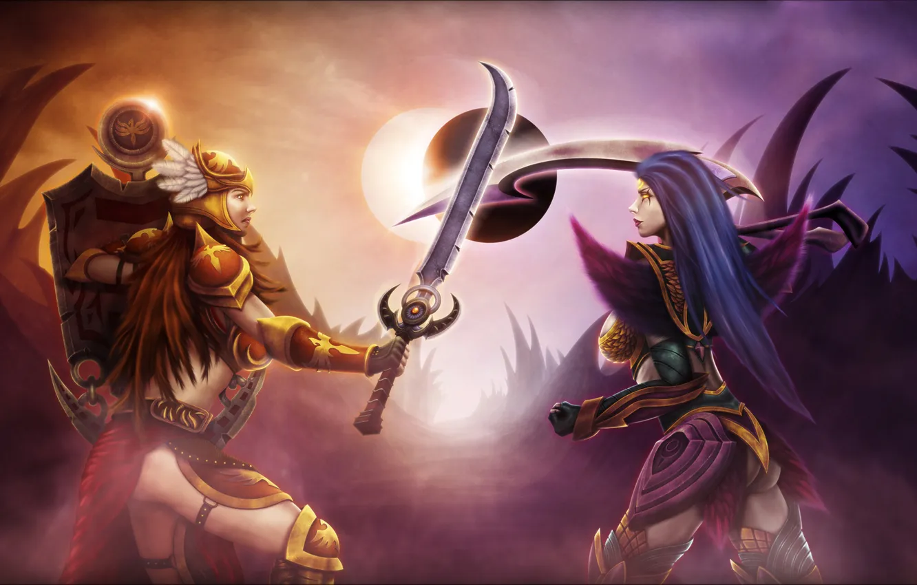 Photo wallpaper weapons, girls, the opposition, armor, Eclipse, League of Legends, LoL, Valkyrie
