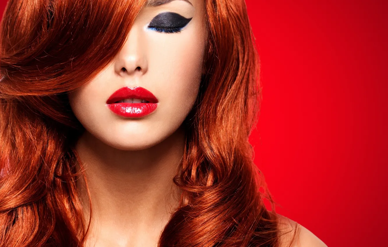 Photo wallpaper face, eyelashes, hair, makeup, lipstick, lips