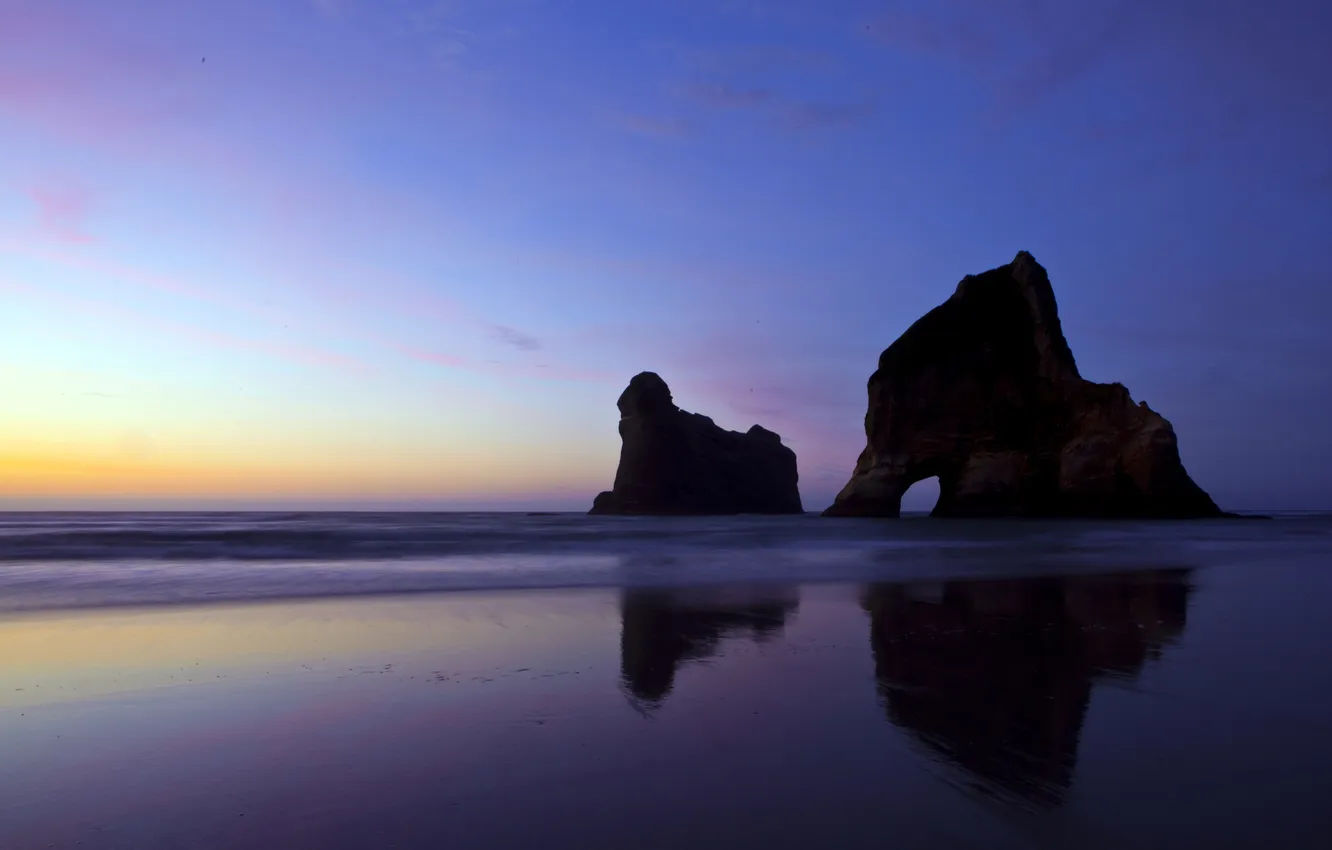 Photo wallpaper beach, New Zealand, Sunset, water