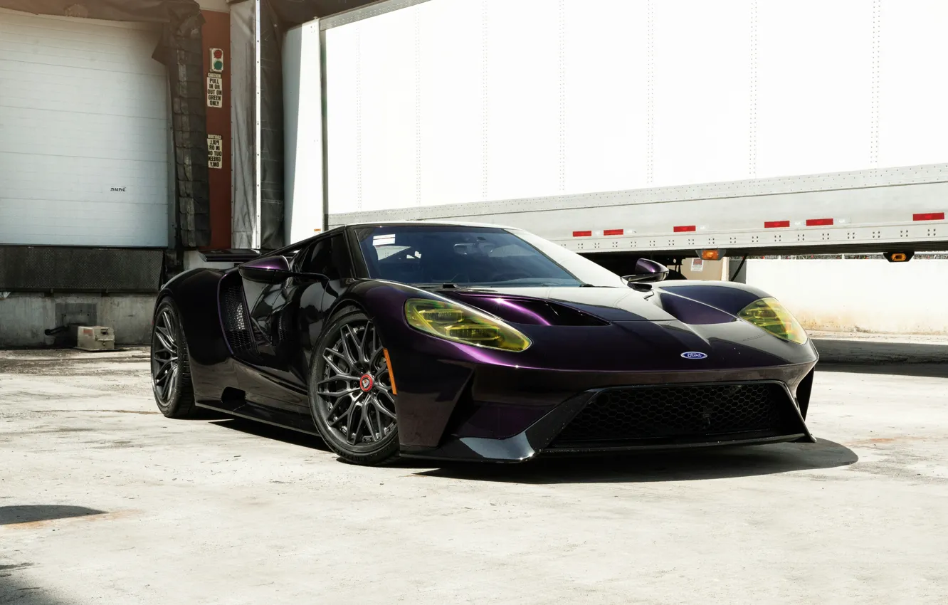 Photo wallpaper Ford, Ford GT, purple, Trailer, Sportcar