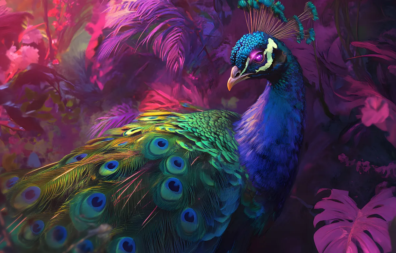 Photo wallpaper bird, peacock, AI art, neural network