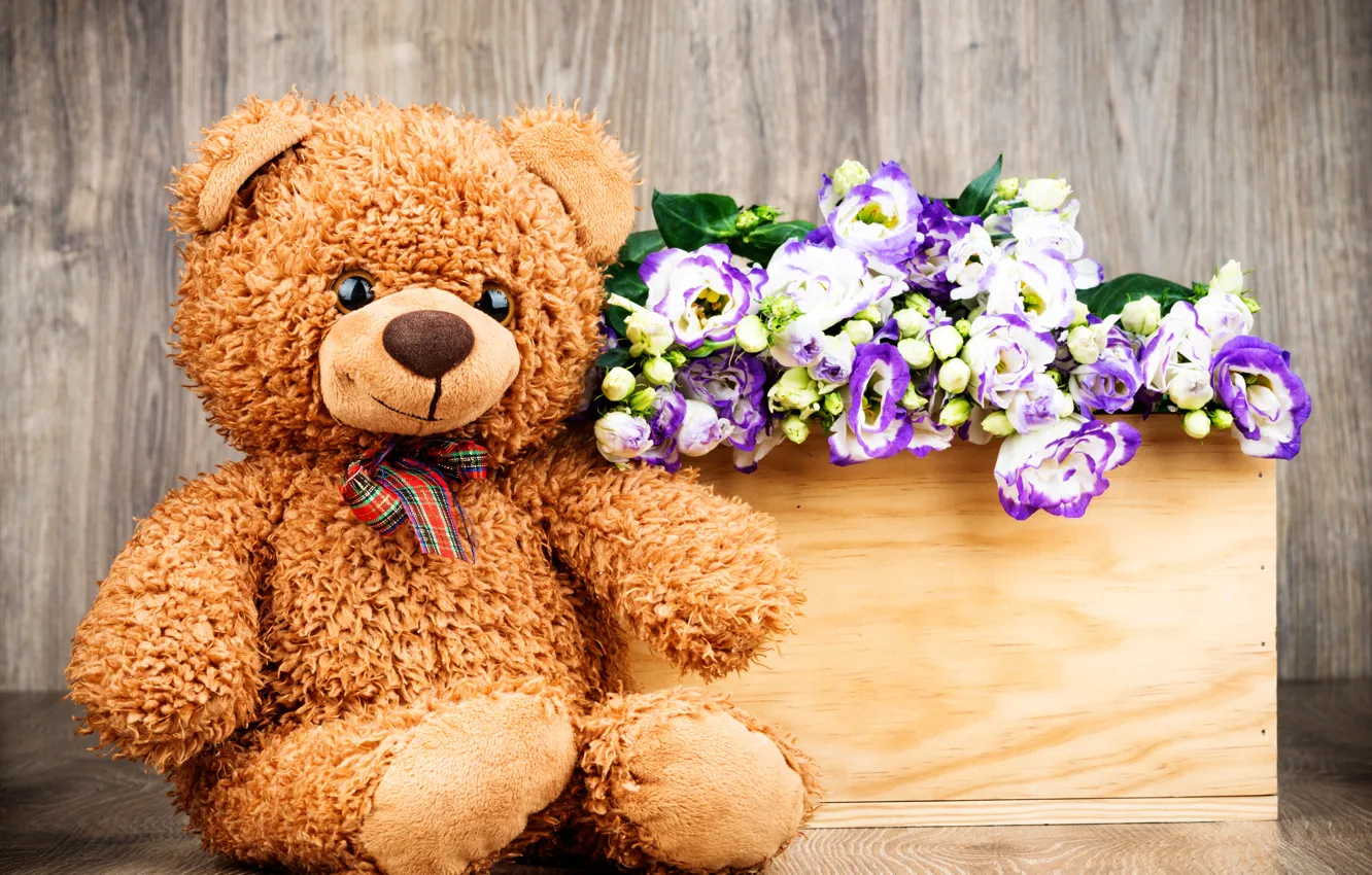 Photo wallpaper flowers, gift, bouquet, bear, love, flowers, romantic, gift
