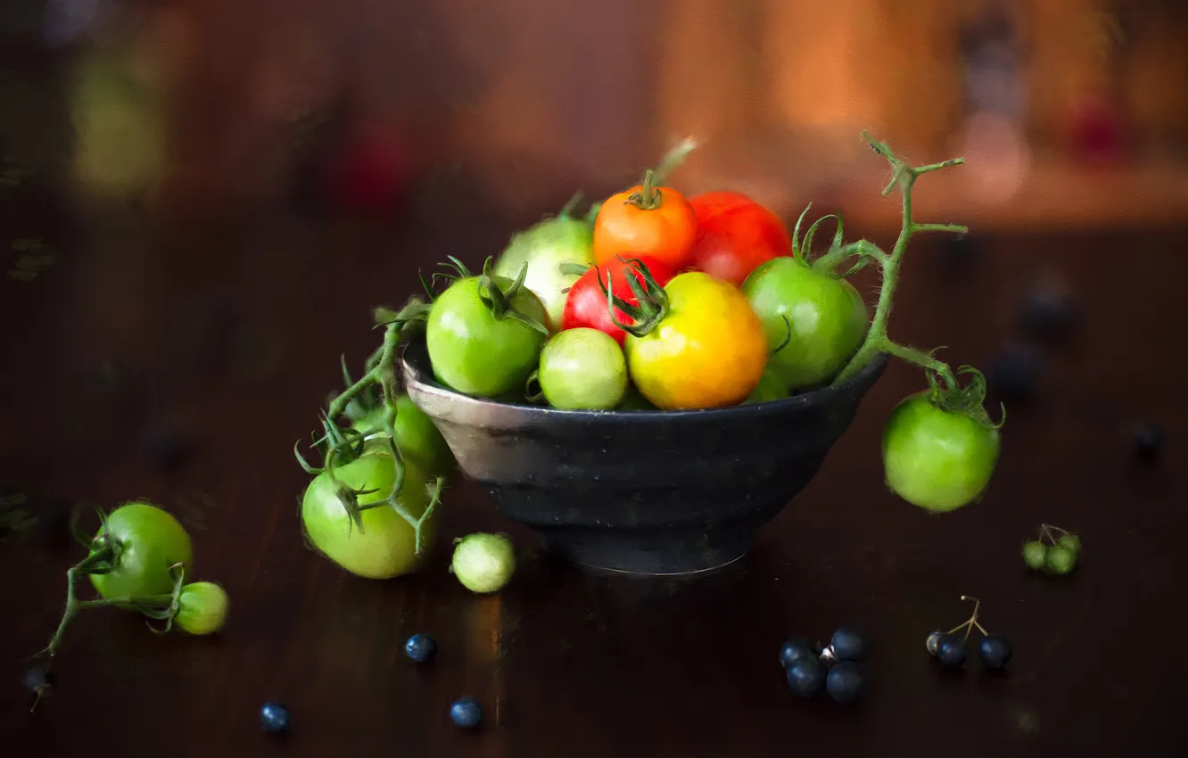 Photo wallpaper red, green, berries, table, treatment, bowl, still life, vegetables