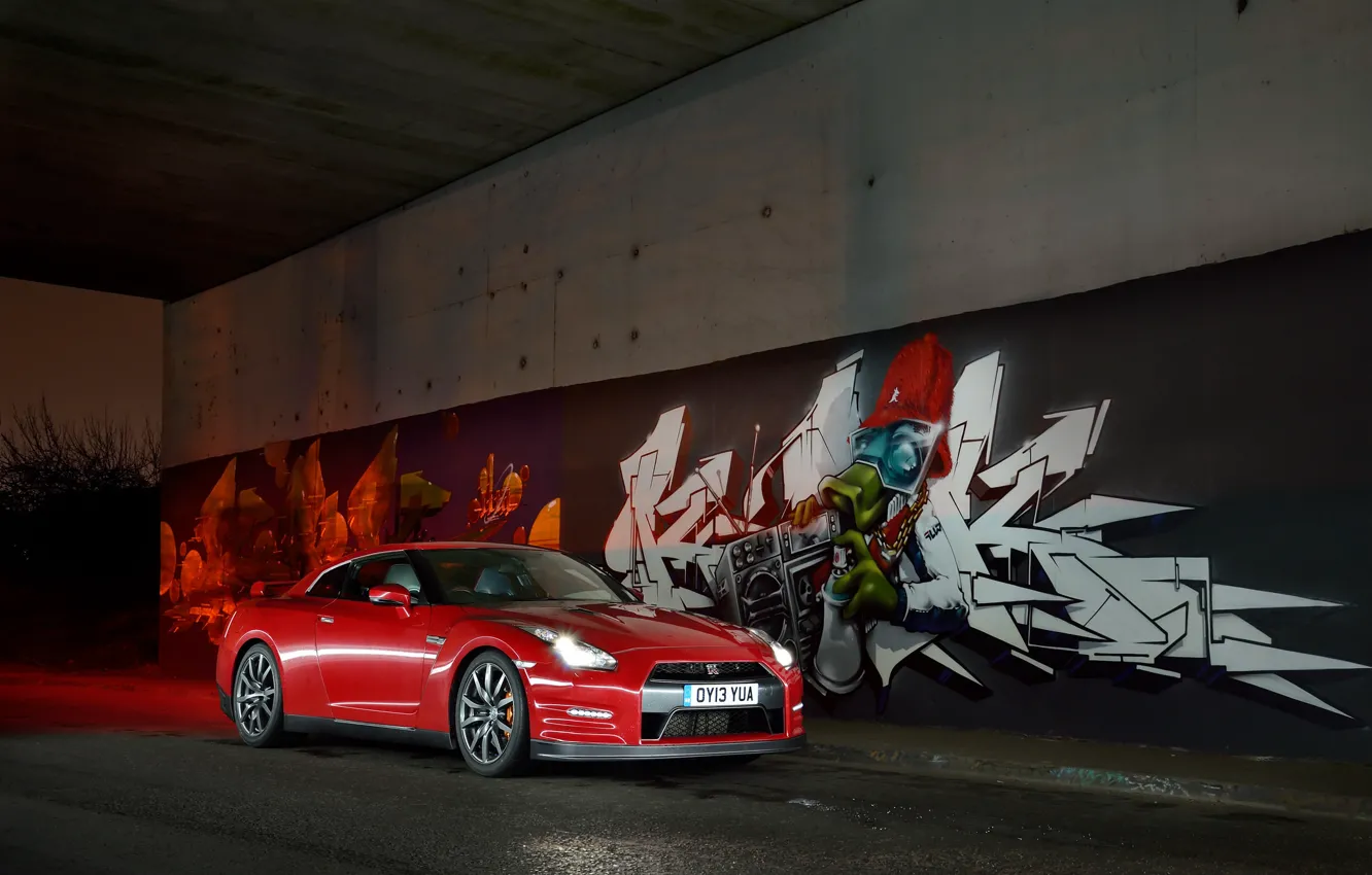 Photo wallpaper Nissan, Red, GT-R, Graffity, Tunel