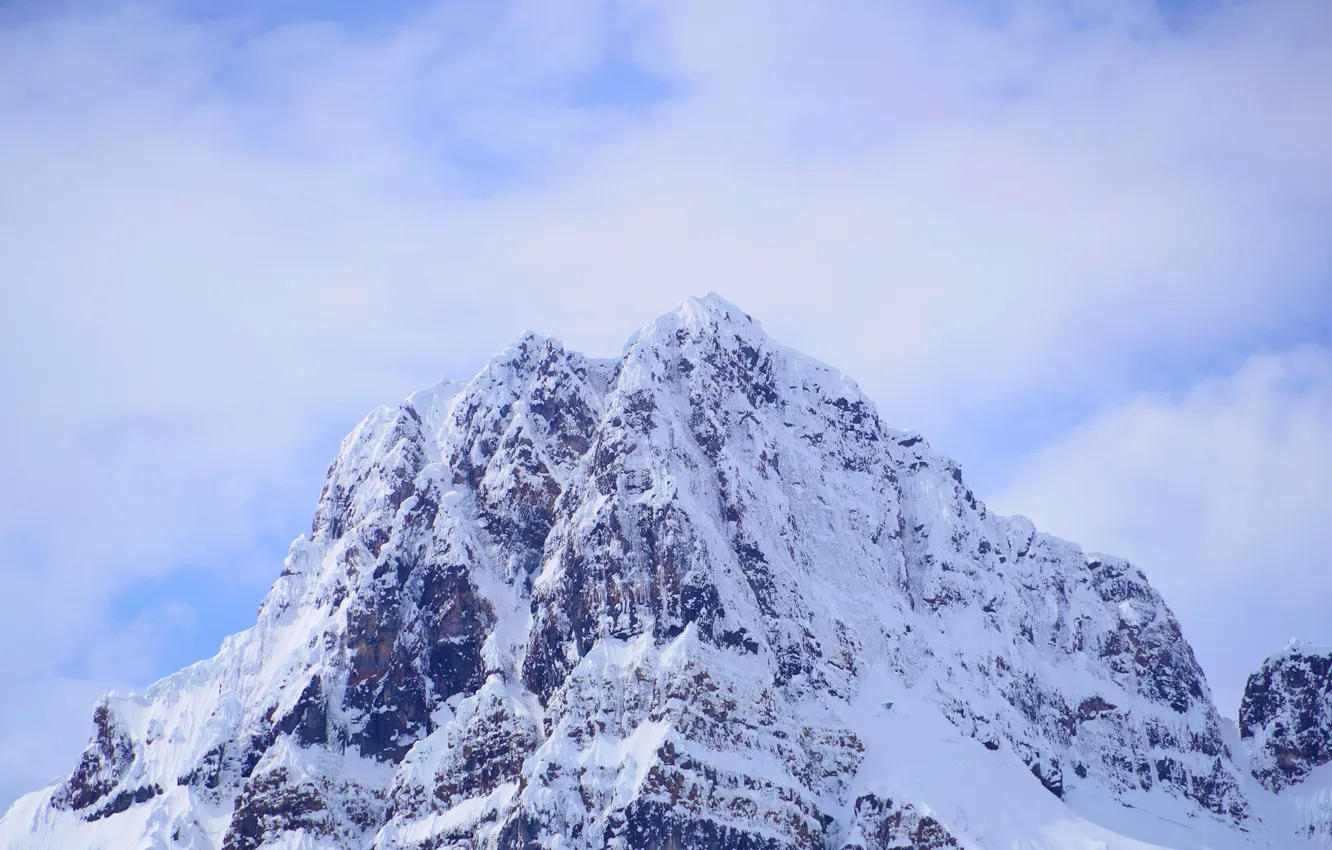 Photo wallpaper the sky, clouds, snow, snowy mountain