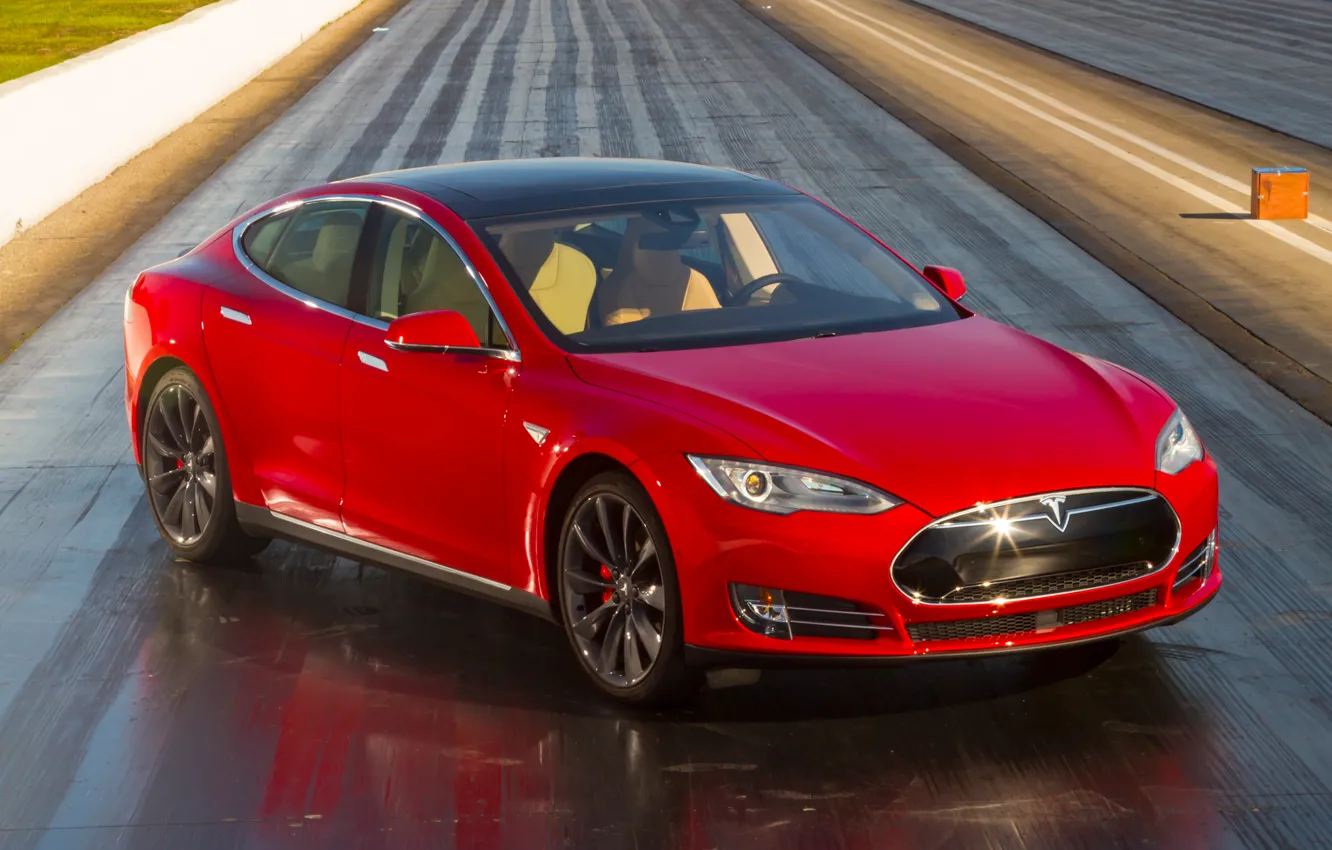 Photo wallpaper Red, Tesla, Model S, 2015, P85D