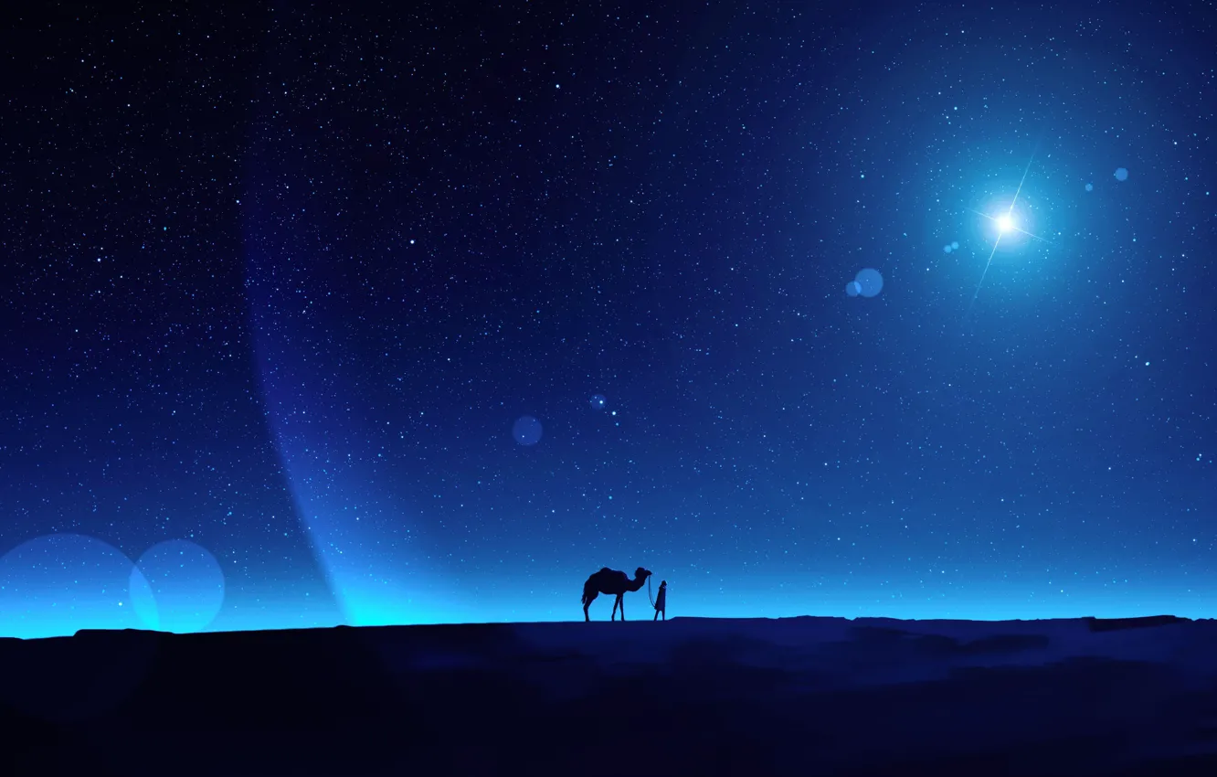 Photo wallpaper the sky, night, people, camel