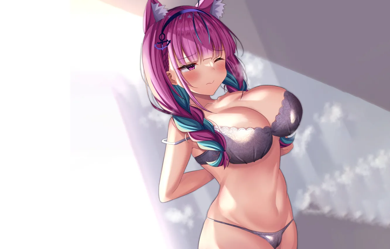 Photo wallpaper girl, sexy, lingerie, Cameltoe, bra, cleavage, panties, pink hair