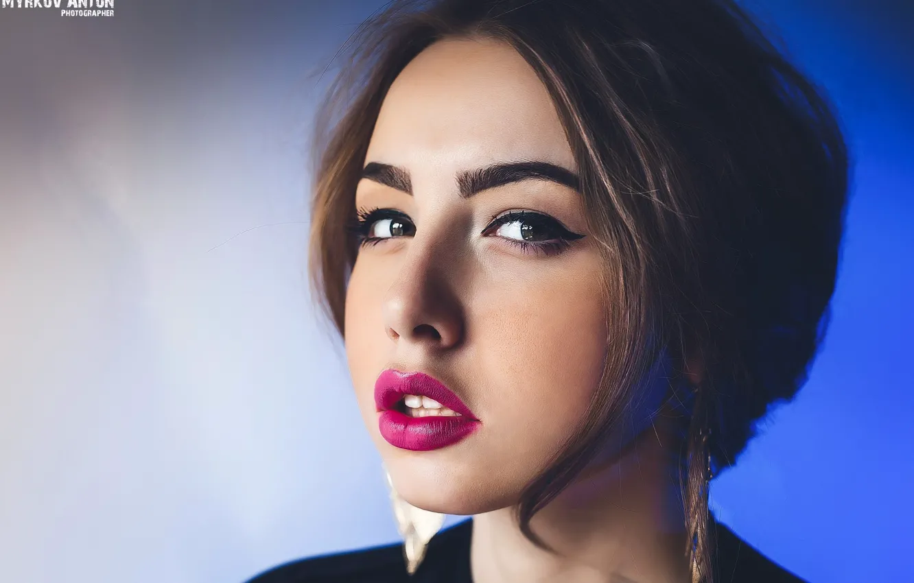 Photo wallpaper look, close-up, face, background, model, portrait, makeup, hairstyle