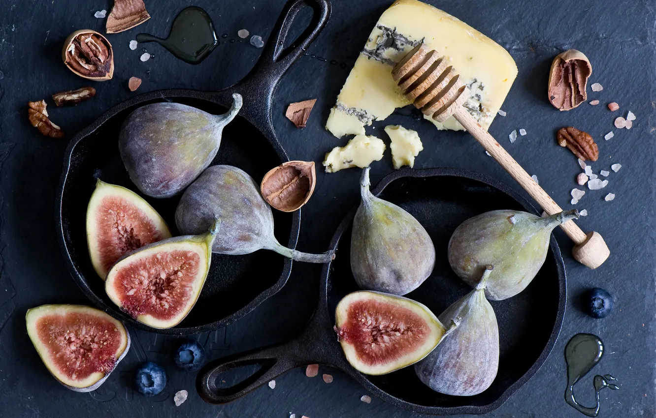 Photo wallpaper cheese, nuts, figs