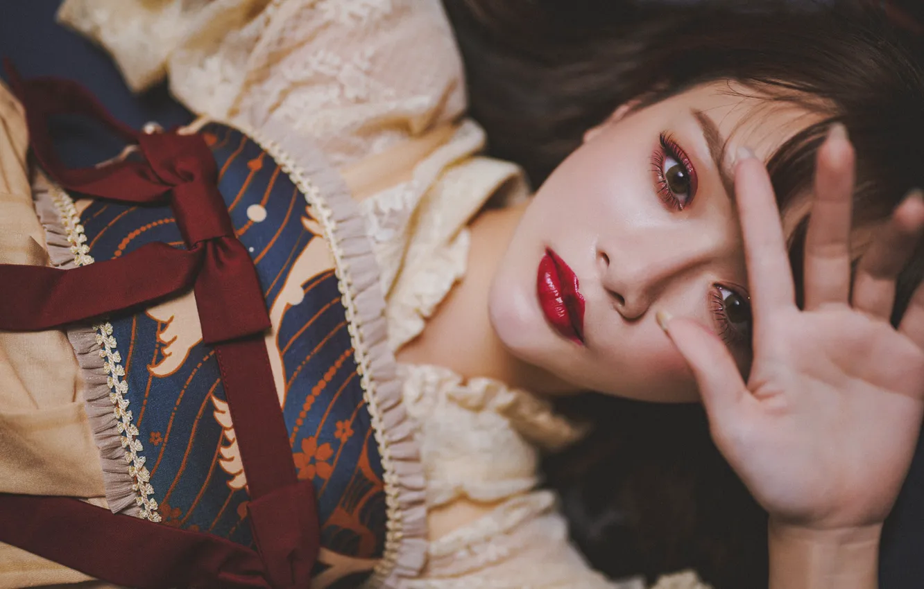 Photo wallpaper girl, face, model, hair, Asian