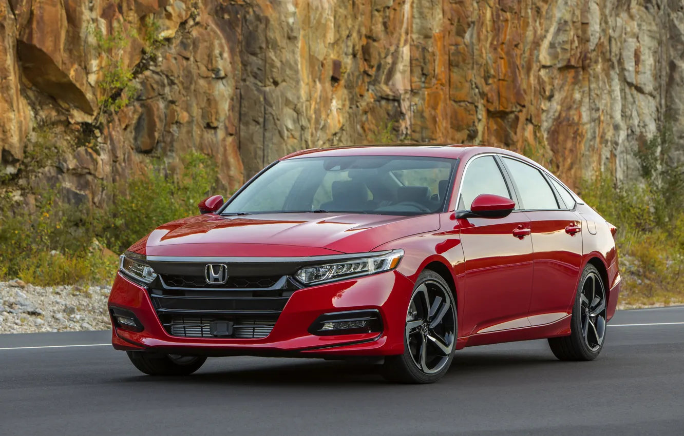 Photo wallpaper red, rock, Honda, Accord, sedan, 2018, four-door, 2.0T Sport